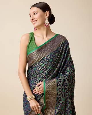 Green soft litchi art banarasi silk saree 5