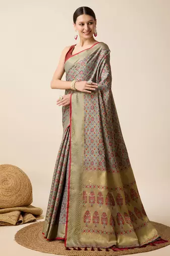 Maroon soft litchi art banarasi silk saree