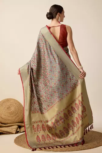 Maroon soft litchi art banarasi silk saree
