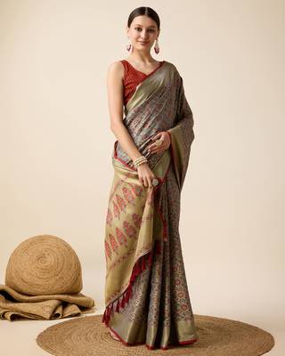 Maroon soft litchi art banarasi silk saree 4