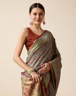 Maroon soft litchi art banarasi silk saree 5