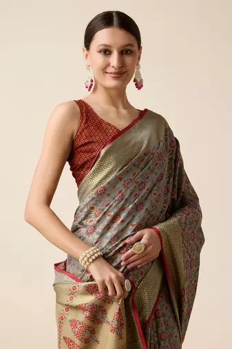 Maroon soft litchi art banarasi silk saree