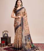 Mustard linen printed bollywood saree