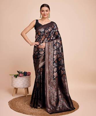 Black soft litchi art banarasi silk saree 1