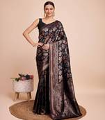 Black soft litchi art banarasi silk saree