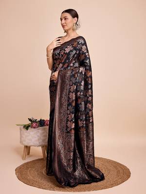 Black soft litchi art banarasi silk saree 2