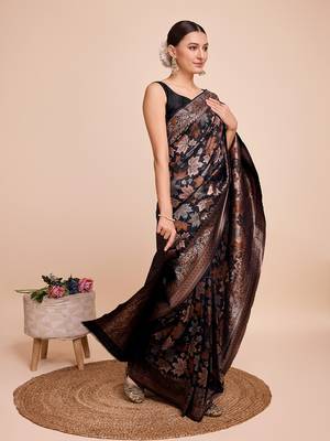 Black soft litchi art banarasi silk saree 4
