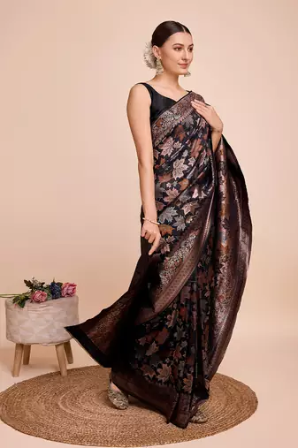 Black soft litchi art banarasi silk saree