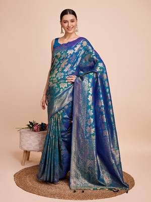 Firozi soft litchi art banarasi silk saree 2