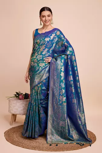 Firozi soft litchi art banarasi silk saree