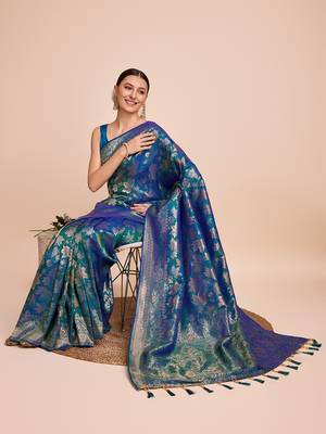 Firozi soft litchi art banarasi silk saree 4