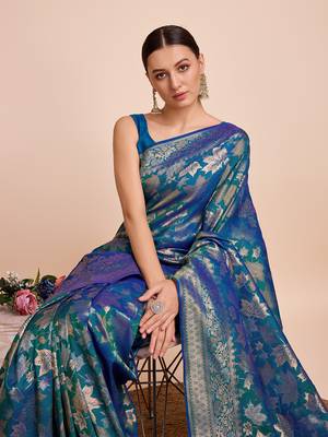 Firozi soft litchi art banarasi silk saree 5