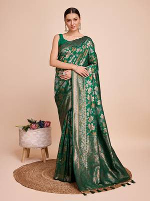 Green soft litchi art banarasi silk saree 1