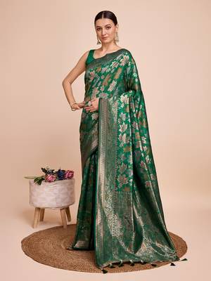 Green soft litchi art banarasi silk saree 2