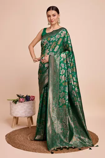 Green soft litchi art banarasi silk saree