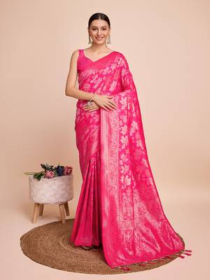 Magenta soft litchi art banarasi silk saree 1
