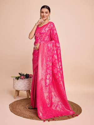 Magenta soft litchi art banarasi silk saree 2