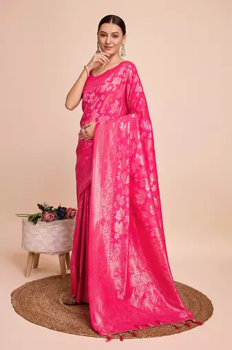 Magenta soft litchi art banarasi silk saree