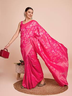 Magenta soft litchi art banarasi silk saree 4