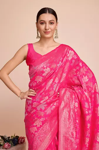 Magenta soft litchi art banarasi silk saree