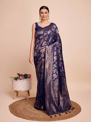 Navy soft litchi art banarasi silk saree 1