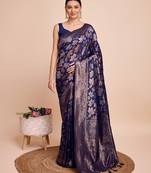 Navy soft litchi art banarasi silk saree
