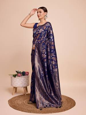 Navy soft litchi art banarasi silk saree 2