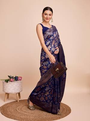Navy soft litchi art banarasi silk saree 4