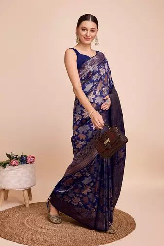 Navy soft litchi art banarasi silk saree