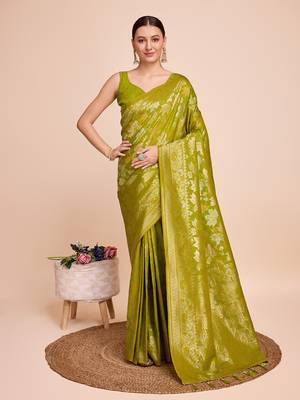 Olive soft litchi art banarasi silk saree 1