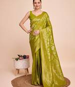 Olive soft litchi art banarasi silk saree