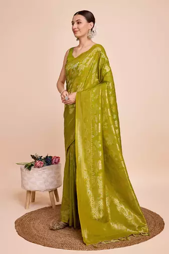 Olive soft litchi art banarasi silk saree