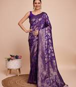 Violet soft litchi art banarasi silk saree