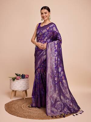 Violet soft litchi art banarasi silk saree 2
