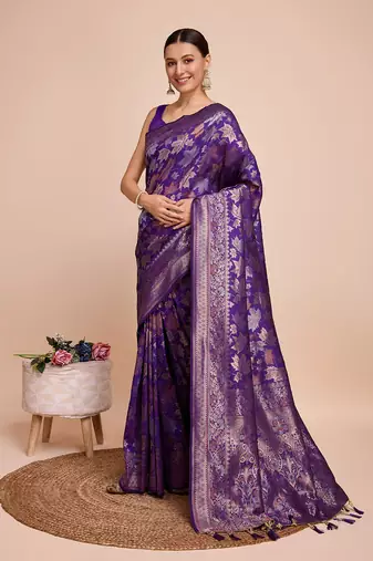 Violet soft litchi art banarasi silk saree