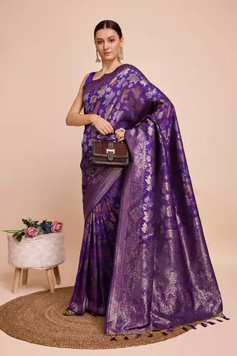 Violet soft litchi art banarasi silk saree