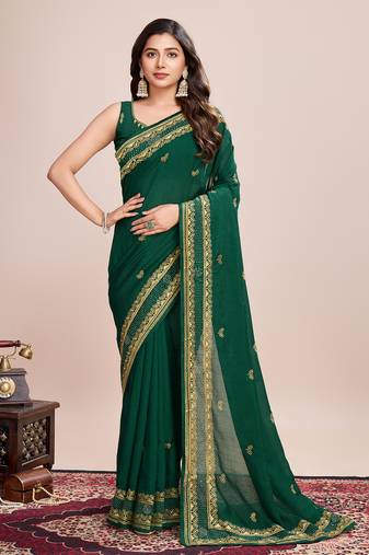 Green art vichitra silk embroidered work saree