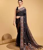 Black soft litchi art banarasi silk saree