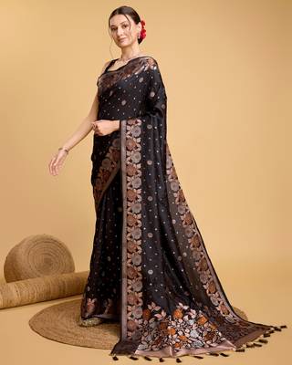 Black soft litchi art banarasi silk saree 2