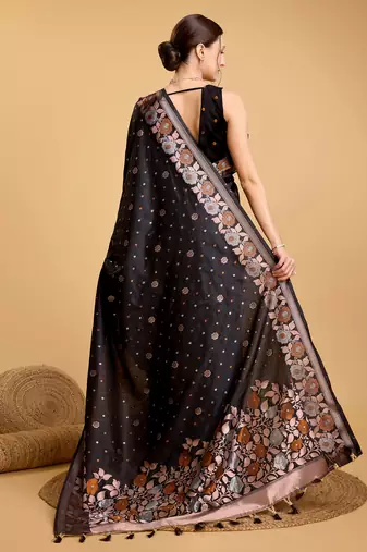 Black soft litchi art banarasi silk saree