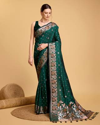 Green soft litchi art banarasi silk saree 2