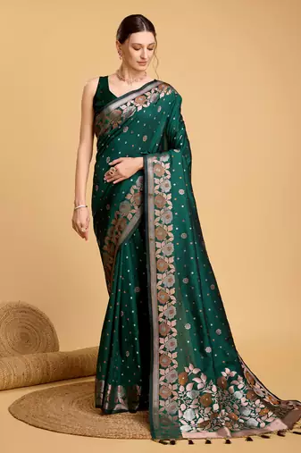 Green soft litchi art banarasi silk saree