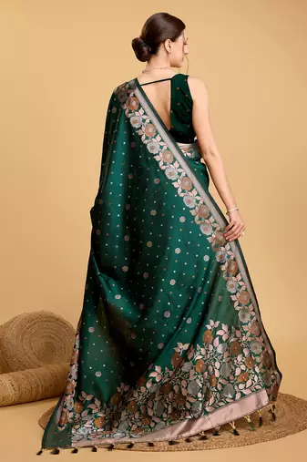 Green soft litchi art banarasi silk saree