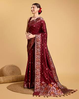 Maroon soft litchi art banarasi silk saree 2
