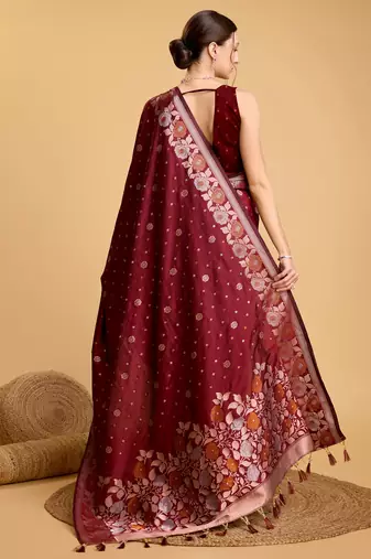 Maroon soft litchi art banarasi silk saree