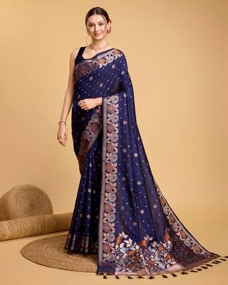 Navy soft litchi art banarasi silk saree 1