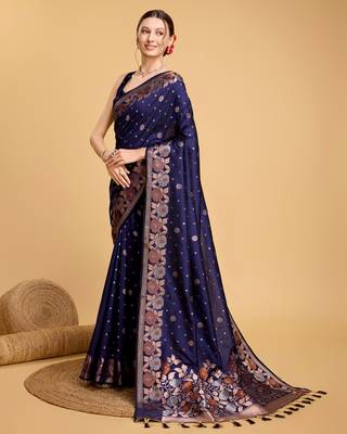 Navy soft litchi art banarasi silk saree 2