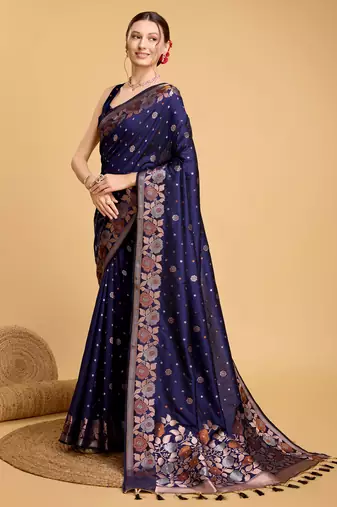 Navy soft litchi art banarasi silk saree