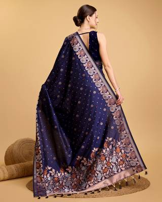 Navy soft litchi art banarasi silk saree 3