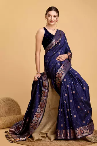 Navy soft litchi art banarasi silk saree